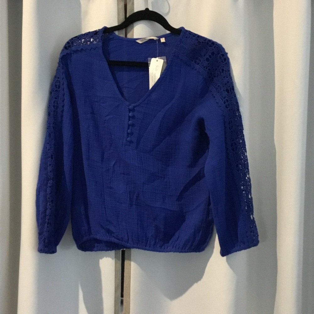 Soft Surroundings Royal Blue Crochet Sleeve Blouse